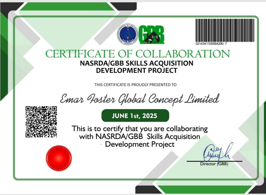 NASRDA/GBB Skills Acquisition Development Project Certificate